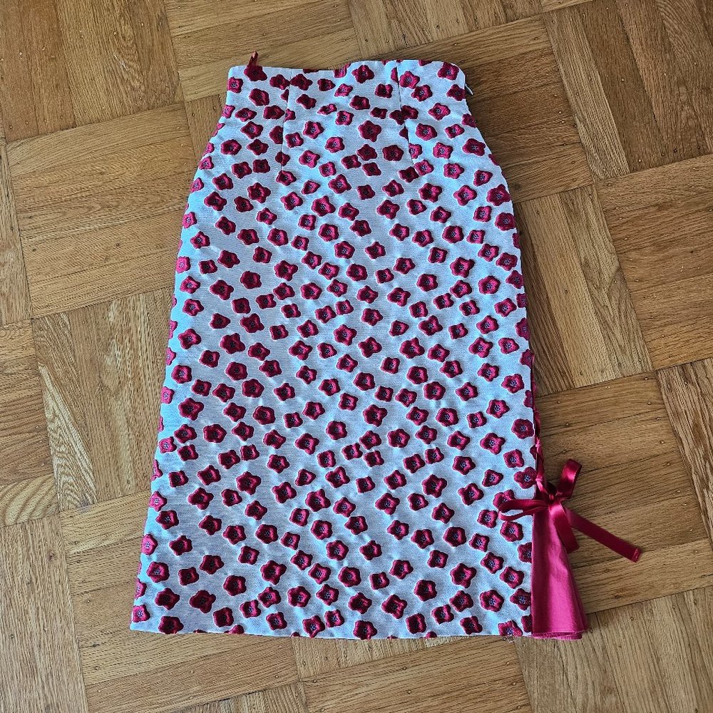 Leur Logette cotton silk red pink midi floral skirt 0